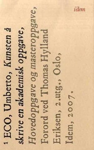 Omslag: "Kunsten å skrive en akademisk oppgave, hovedoppgave og masteroppgave" av Umberto Eco